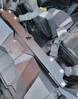 Angled view of installed bracket and harnesses
