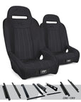 Pair of black PRP GT S.E. off-road suspension seats with textured side panels, shown with a set of mounting brackets labeled C66 and C83