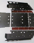 Set of black skid plate panels laid out on a white surface, arranged to show their assembled layout for an off-road vehicle