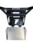 Fastlab winch bumper for Polaris RZR shown disassembled, with black upper bar and separate silver skid plate