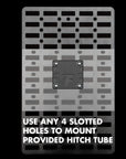 use any 4 slotted holes to mount provided hitch tube