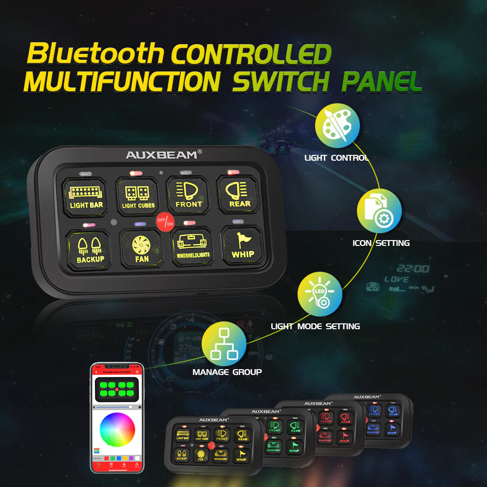 8 Gang RGB Switch Panel with APP AR-800 by Auxbeam 8 Gang RGB Switch Panel with APP AR-800 by Auxbeam