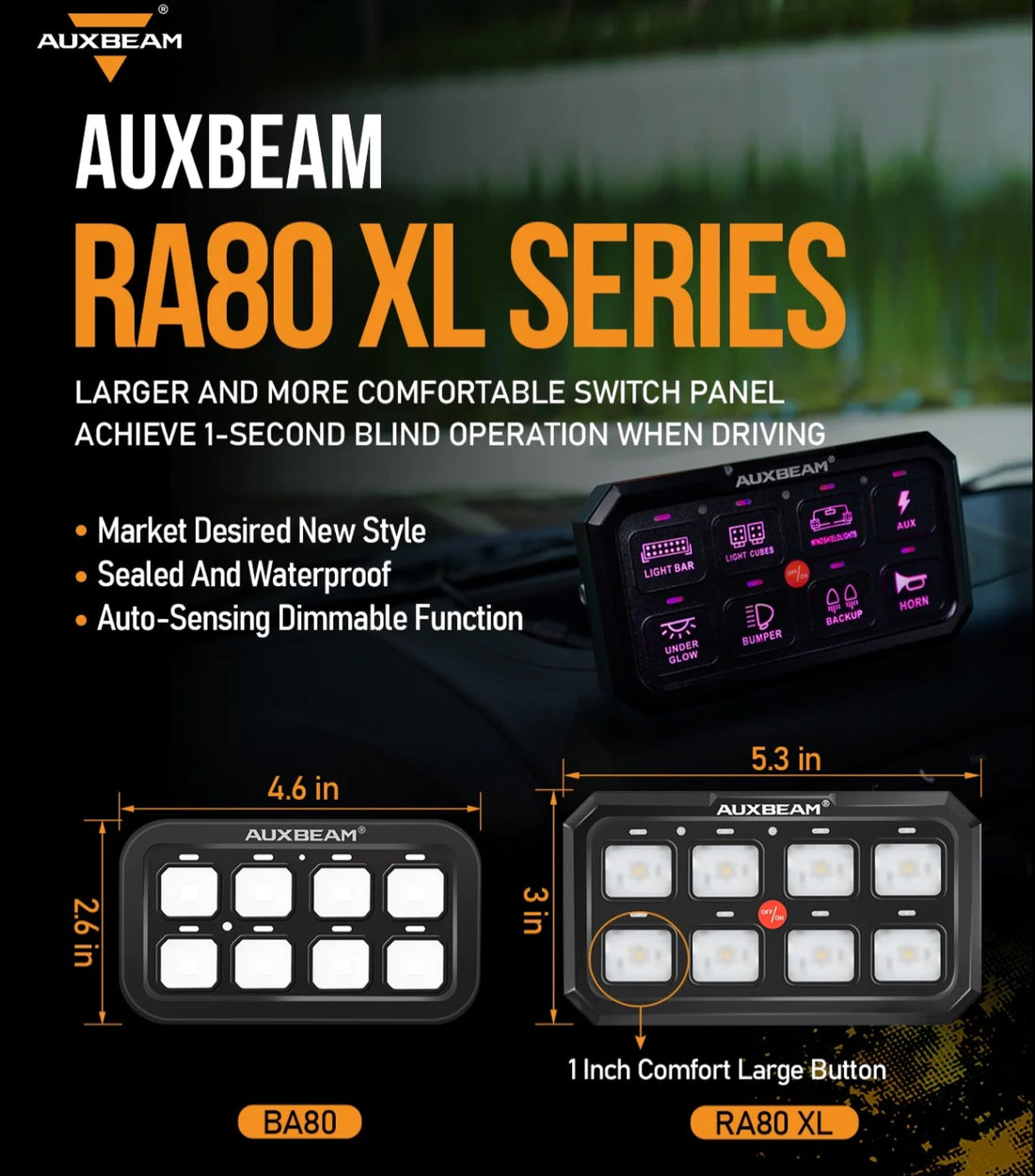 RA80 XL - Large 8 Gang RGB Switch Panel by Auxbeam