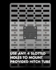use any 4 slotted holes to mount provided hitch tube