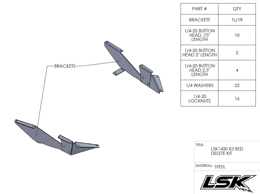 LSK CAN-AM X3 BED DELETE KIT